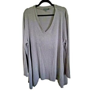 Slinky Brand 2X‎ Gray Slouchy V- Neck Travel Knit Top Long Sleeve Shirt Size XXL
